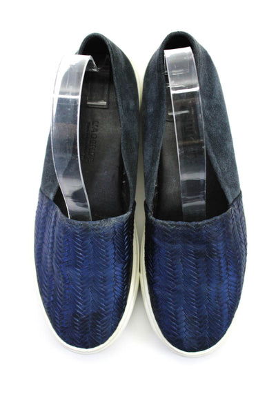 L'Agence Womens Suede Woven Slide On Casual Low Top Sneakers Navy Blue Size 7