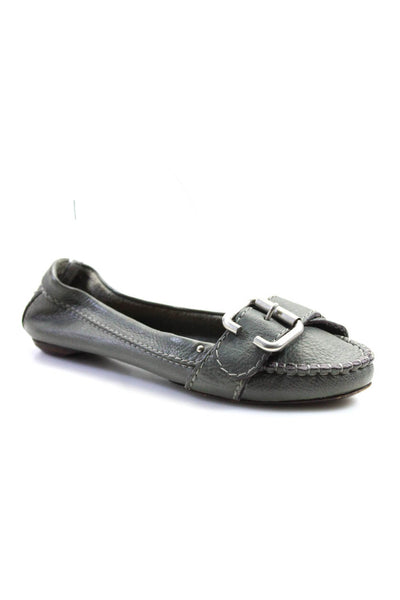 Chloe Womens Leather Whipstitch Buckle Loafer Flats Cement Gray Size 36.5 6.5