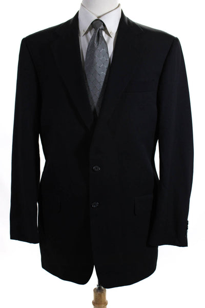 Hickey Freeman Mens Solid Black Wool Two Button Long Sleeve Blazer Size 40R