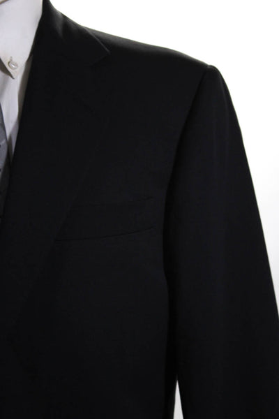 Hickey Freeman Mens Solid Black Wool Two Button Long Sleeve Blazer Size 40R