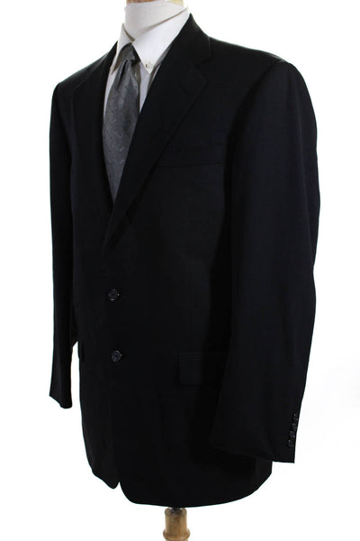 Hickey Freeman Mens Solid Black Wool Two Button Long Sleeve Blazer Size 40R