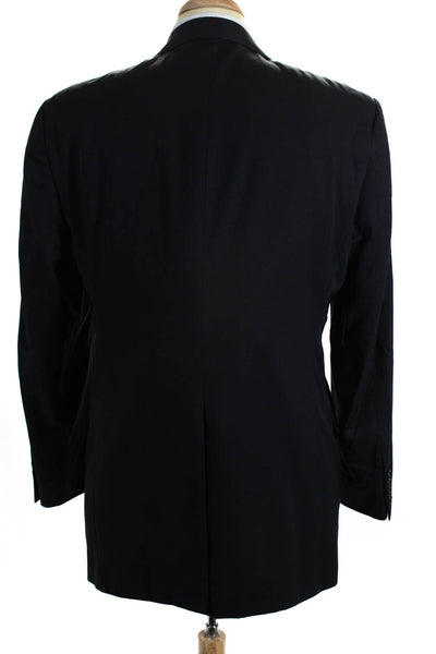 Hickey Freeman Mens Solid Black Wool Two Button Long Sleeve Blazer Size 40R