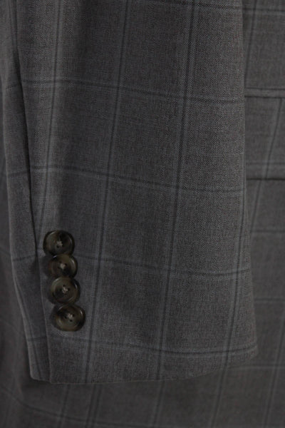 Hart Schaffner Marx Mens Beige Wool Plaid Two Button Long Sleeve Blazer Size 46L