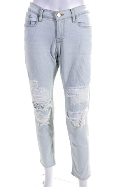 Frame Womens Cotton Light Washed Distress Buttoned Skinny Jeans Blue Size EUR25