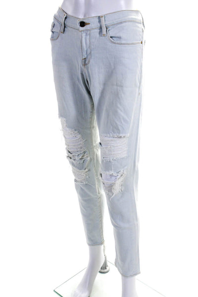 Frame Womens Cotton Light Washed Distress Buttoned Skinny Jeans Blue Size EUR25