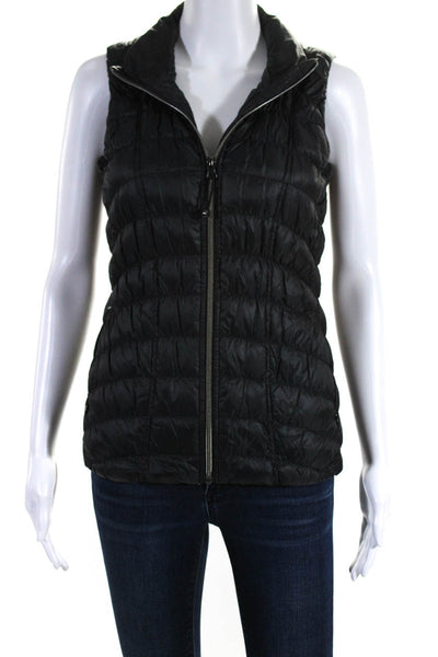 Athleta Womens Mock Neck Zippered Textured Ruched Puffer Vest Black Size XS