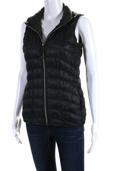 Athleta Womens Mock Neck Zippered Textured Ruched Puffer Vest Black Size XS