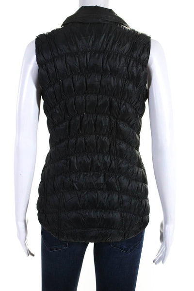 Athleta Womens Mock Neck Zippered Textured Ruched Puffer Vest Black Size XS