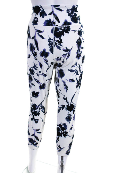 Athleta Womens Floral Print Ankle Athletic Leggings Pants White Navy Size XL