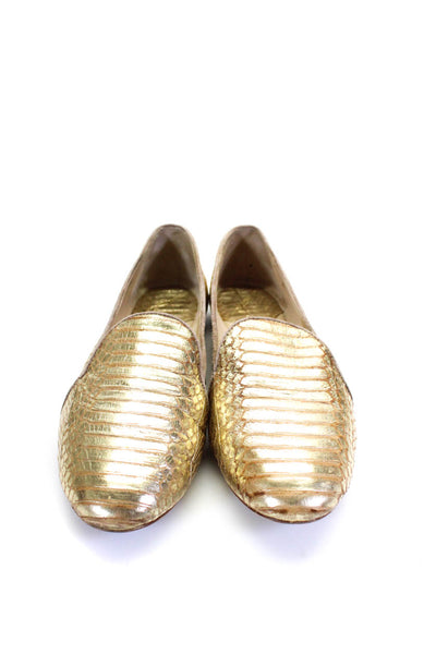 B Brian Atwood Womens Metallic Leather Round Toe Slip On Loafers Flats Gold Size