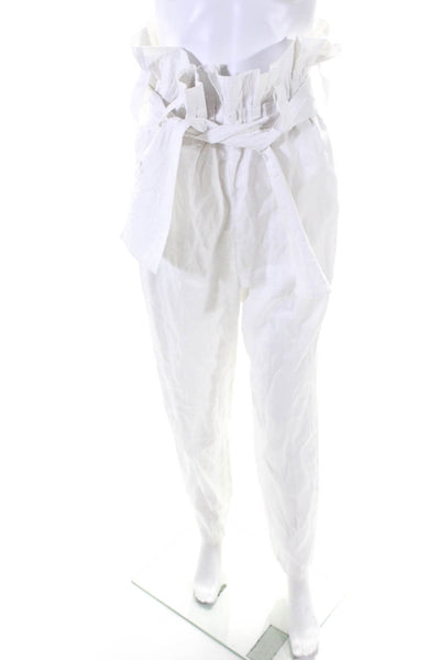 Juan de Dios Womens Ruffled Waist Belted Hook & Eye Straight Pants White Size S