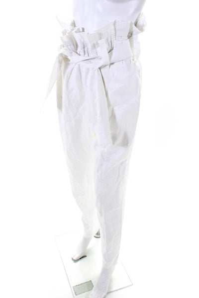 Juan de Dios Womens Ruffled Waist Belted Hook & Eye Straight Pants White Size S