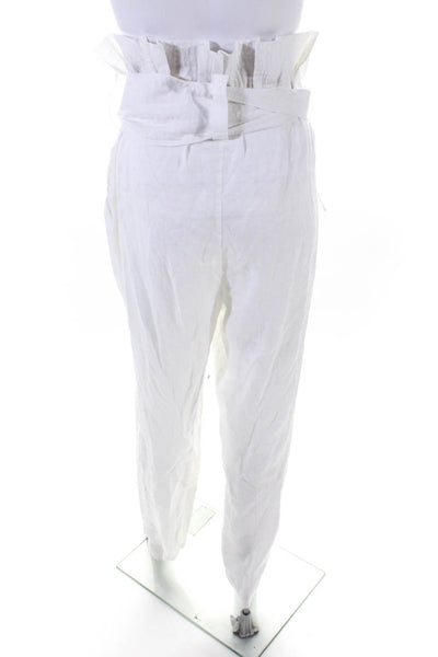 Juan de Dios Womens Ruffled Waist Belted Hook & Eye Straight Pants White Size S