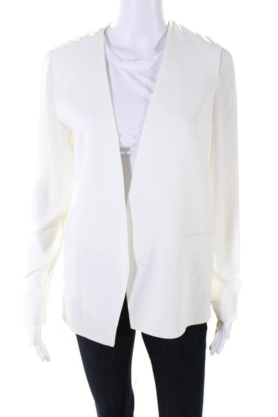 Judith & Charles Womens Long Open Front Blazer Jacket Winter White Size 8