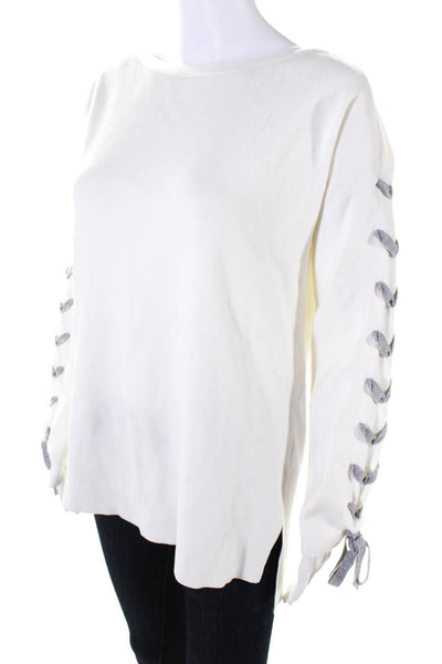 Karen Millen Womens Lace Up Long Sleeves Sweater White Grey Size Medium