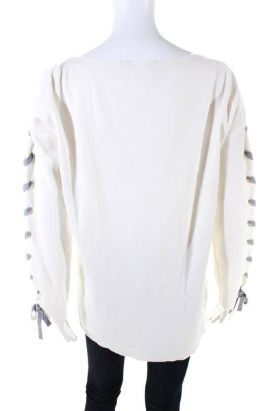 Karen Millen Womens Lace Up Long Sleeves Sweater White Grey Size Medium