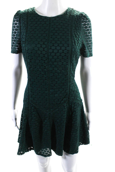 Ali & Jay Womens Dark Green Lace Crew Neck Short Sleeve Shift Dress Size M