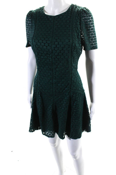 Ali & Jay Womens Dark Green Lace Crew Neck Short Sleeve Shift Dress Size M