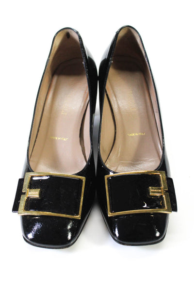 Bruno Magli Womens Front Buckle Slip On Low Heel Patent Leather Black Size 7 US