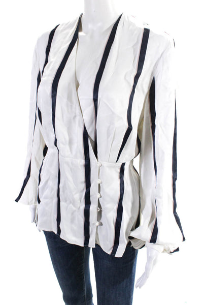 Equipment Femme Women's V-Neck Wrap Long Sleeves Cream Stripe Blouse Size M