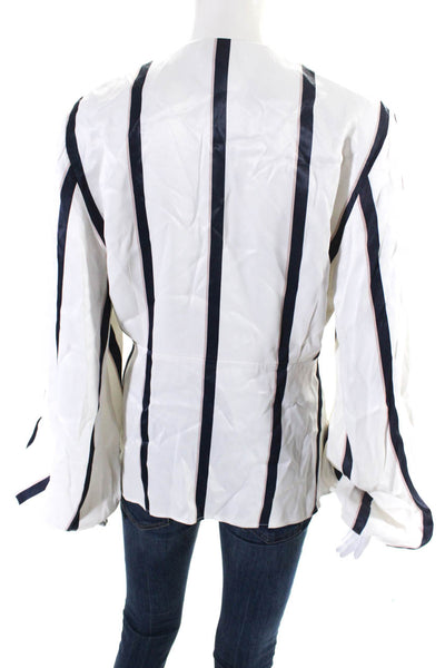 Equipment Femme Women's V-Neck Wrap Long Sleeves Cream Stripe Blouse Size M