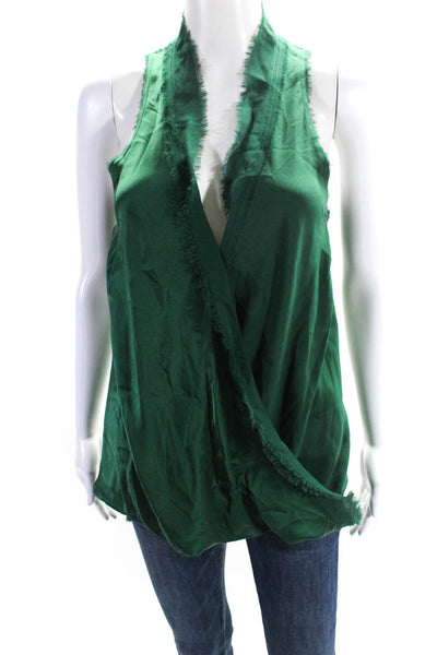 Ramy Brook Women's V-Neck Sleeveless Wrap Tank Top Green Size L