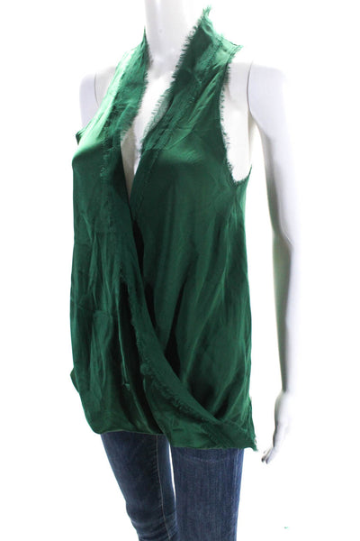 Ramy Brook Women's V-Neck Sleeveless Wrap Tank Top Green Size L