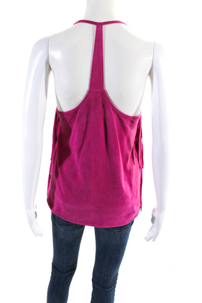 As by Df Women's Fringe Spaghetti Straps Suede Leather Tank Top Pink Size M