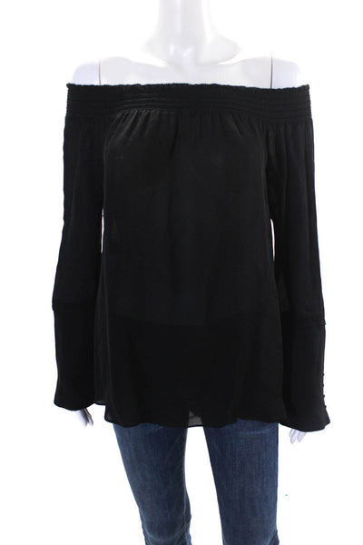 Derek Lam 10 Crosby Women's Off The Shoulder Sheer Silk Blouse Black Size 8