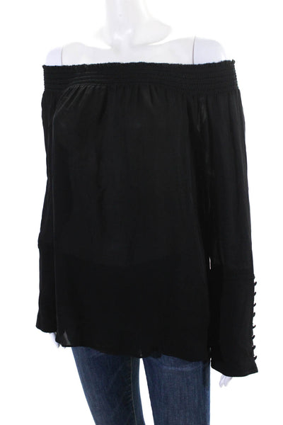 Derek Lam 10 Crosby Women's Off The Shoulder Sheer Silk Blouse Black Size 8