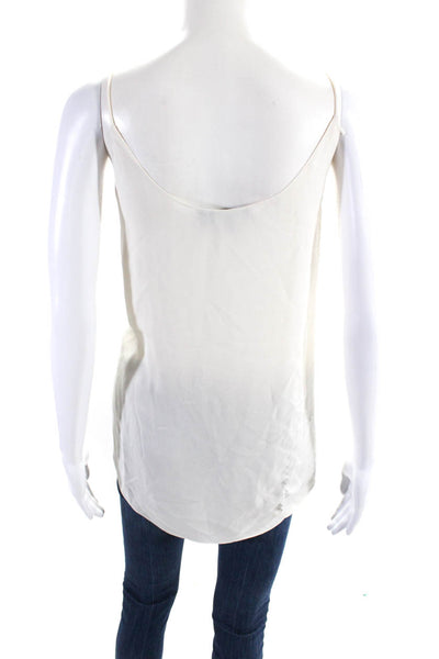 Theory Women's V-Neck Spaghetti Straps High Low Hem Silk Tank Top Cream Size M