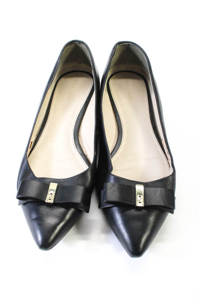 Cole Haan Womens Leather Bow Pointed Toe Ballet Flats Black Size 10