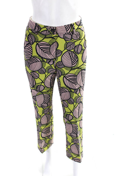 Luisa Cerano Womens Leaf Print Mid Rise Tapered Pants Green Pink Size 4