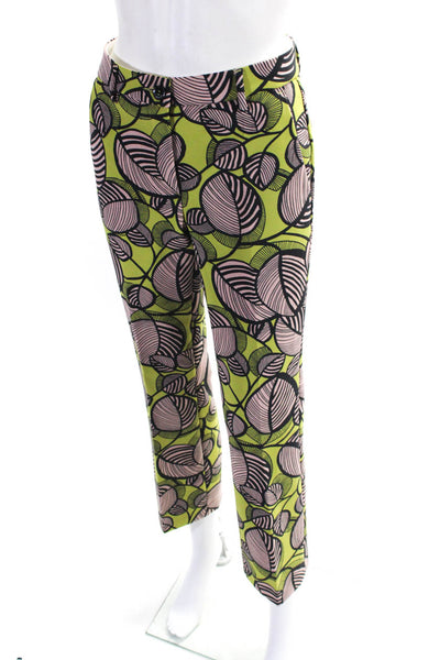 Luisa Cerano Womens Leaf Print Mid Rise Tapered Pants Green Pink Size 4