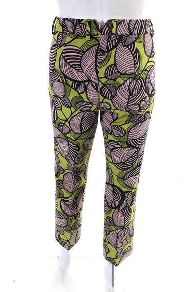 Luisa Cerano Womens Leaf Print Mid Rise Tapered Pants Green Pink Size 4