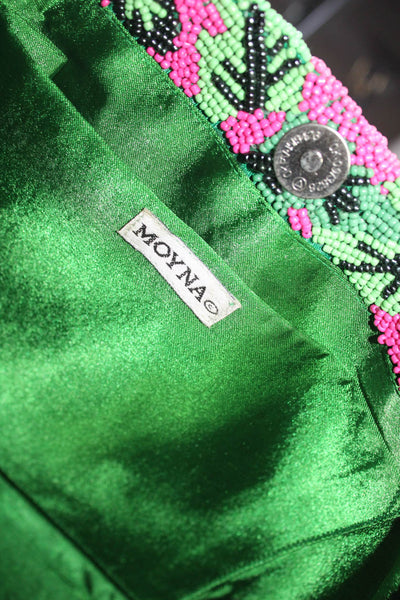 Moyna Womens Beaded Leaf Print Magney Closure Mini Tote Green Pink Size S