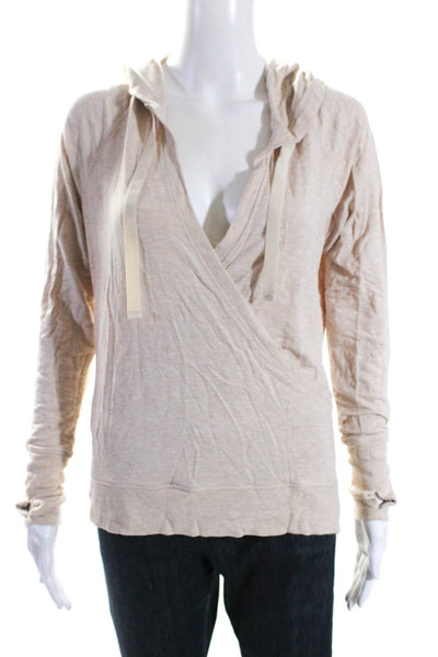 Athleta Womens V-Neck Long Sleeve Pullover Ribbed Hem Hoodie Beige Size S