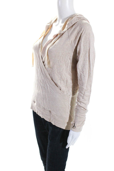 Athleta Womens V-Neck Long Sleeve Pullover Ribbed Hem Hoodie Beige Size S