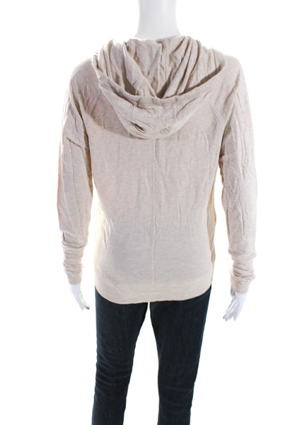 Athleta Womens V-Neck Long Sleeve Pullover Ribbed Hem Hoodie Beige Size S