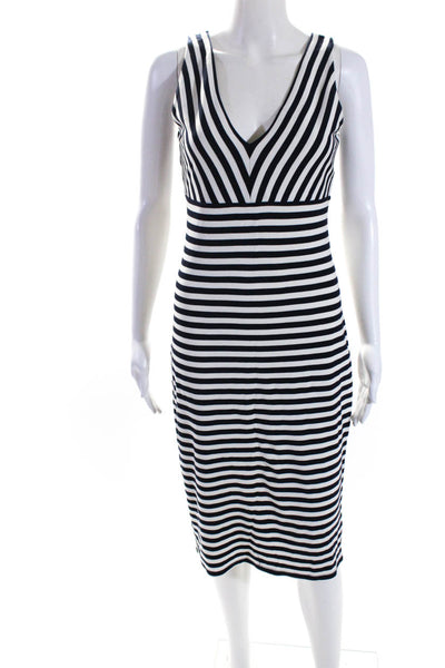 Cupcakes And Cashmere Womens Striped V-Neck Sleeveless Midi Dress White Size S