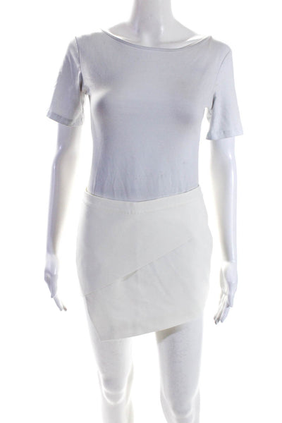 Michelle Mason Womens Asymmetrical Faux Wrap Mini Skirt Bright White Size 0