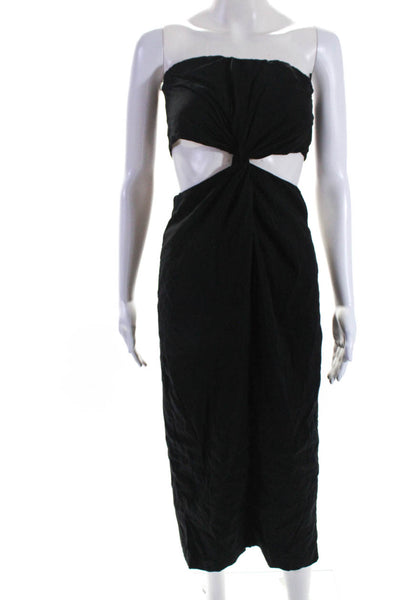 Zara Womens Strapless Cutout Knotted Waist Midi Sheath Dress Black Size Medium