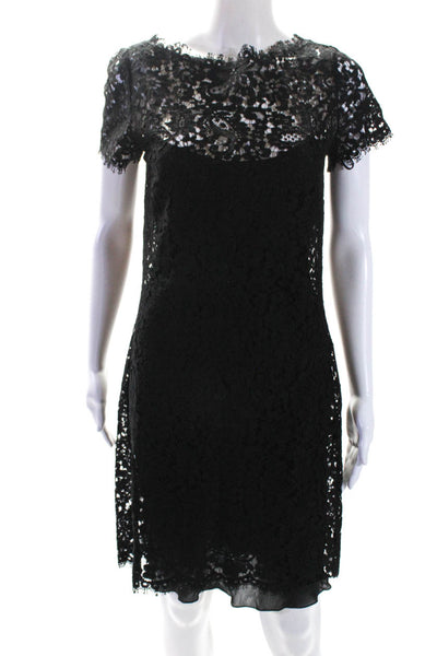 Ralph Lauren Black Label Womens Short Sleeve Lace Boat Neck Sheath Dress Black 8