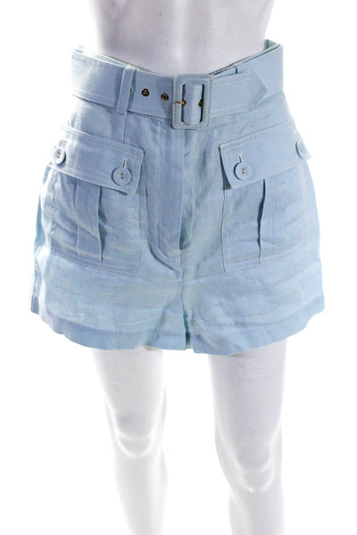 Zimmermann Womens Mid Rise Belted Woven Shorts Light Blue Linen Size 1