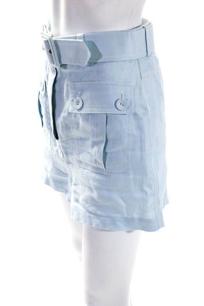 Zimmermann Womens Mid Rise Belted Woven Shorts Light Blue Linen Size 1