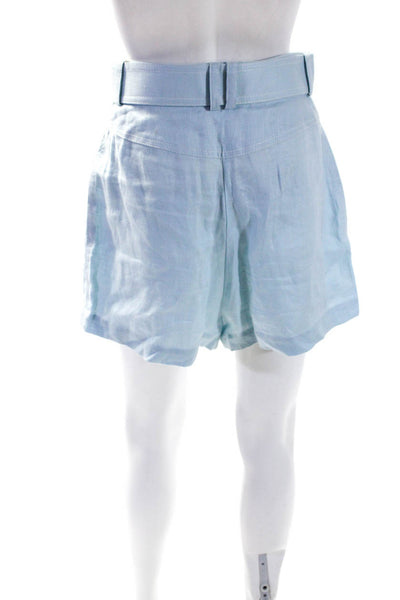 Zimmermann Womens Mid Rise Belted Woven Shorts Light Blue Linen Size 1