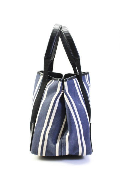 Balenciaga Womens Striped Canvas Navy Small Cabas Tote Handbag Navy Blue White