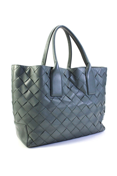 Bottega Veneta Womens Lambskin Large Cabat Tote Handbag Teal Gray