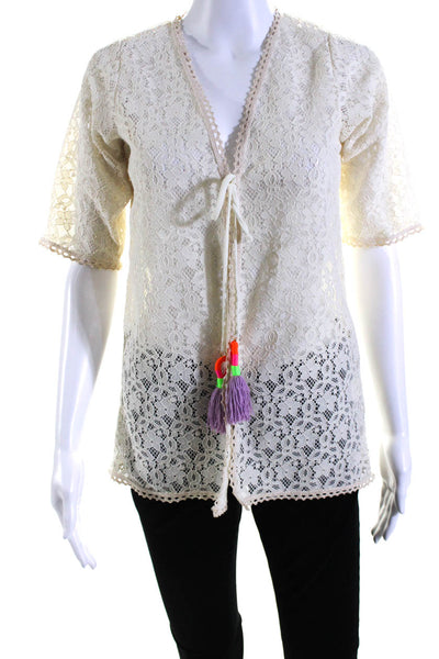 Waimari Womens Half Sleeve Metallic Scalloped Trim Lace Wrap Top White Size 12