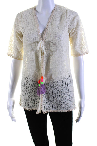 Waimari Womens Half Sleeve Metallic Scalloped Trim Lace Wrap Top White Size 12